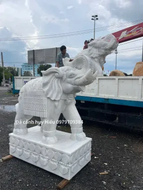 Tượng Voi Đá Tự Nhiên Nguyên Khối Chạm Khắc Thủ Công